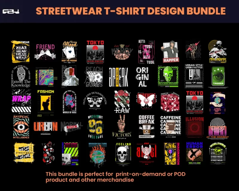 75 Urban Streetwear Designs, T-shirt Design bundle, Streetwear Designs, Aesthetic Design, Urban Shirt designs, Graphics shirt , DTF, DTG