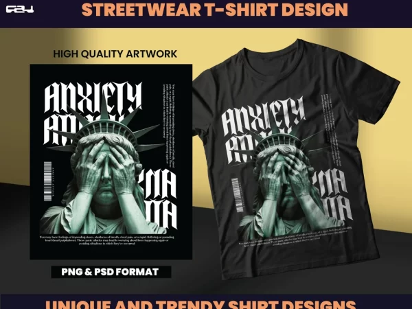 Anxiety attack streetwear designs, t-shirt design, aesthetic design, shirt designs, statue design, graphics tees, urban design, dtf, dtg