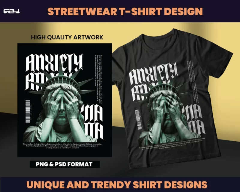 Anxiety Attack Streetwear Designs, T-shirt Design, Aesthetic Design, Shirt designs, statue design, Graphics tees, urban design, DTF, DTG