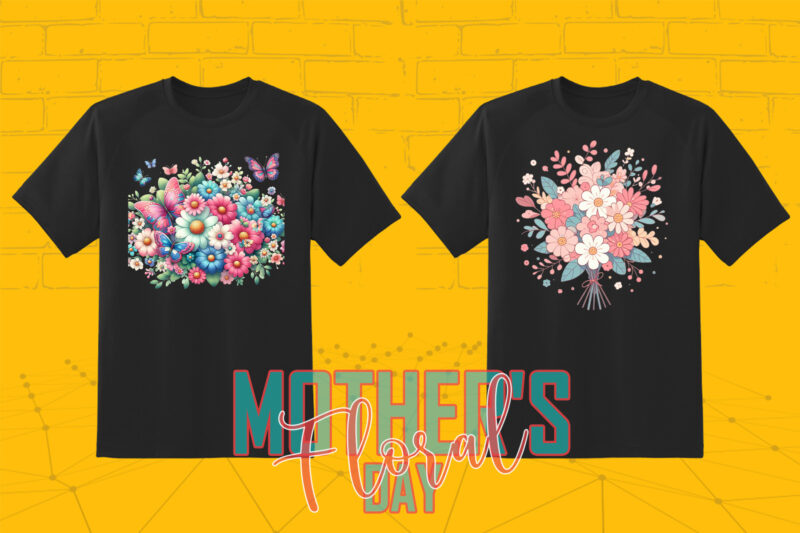 20 Watercolour Flower Mother’s Day T-shirt Illustration Clipart Bundle