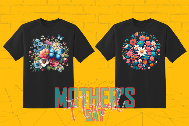 20 Watercolour Flower Mother’s Day Tee Illustration Clipart Bundle