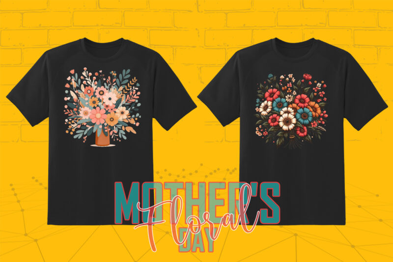 20 Watercolour Flower Mother’s Day T-shirt Illustration Clipart Bundle