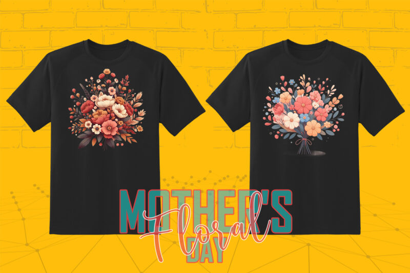 20 Watercolour Flower Mother’s Day T-shirt Illustration Clipart Bundle