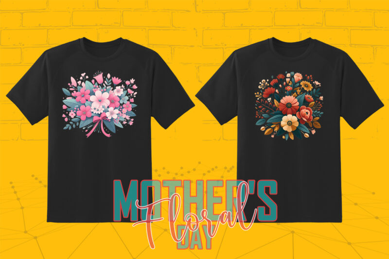 20 Watercolour Flower Mother’s Day T-shirt Illustration Clipart Bundle