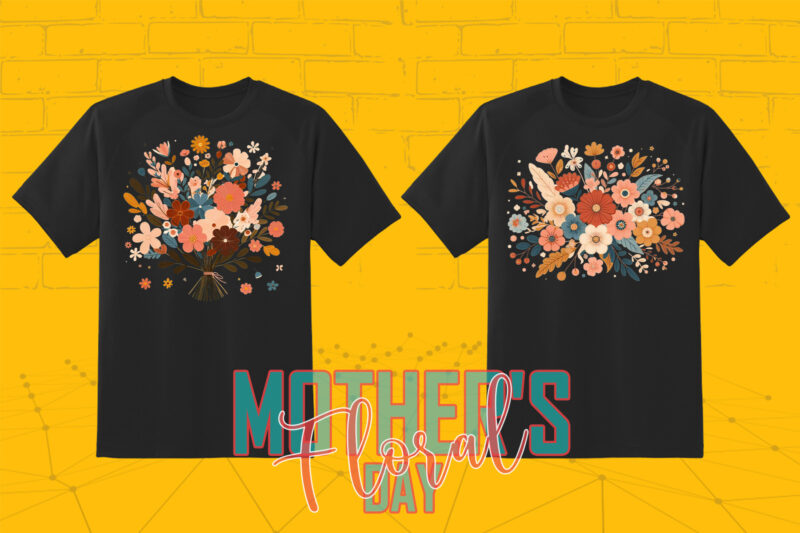 20 Watercolour Flower Mother’s Day Tee Illustration Clipart Bundle