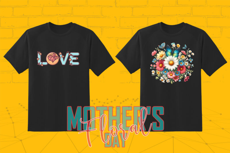 Retro Flourish Mother’s Day 20 T-shirt Illustration Clipart Bundle for Trendy T-Shirt Designs.