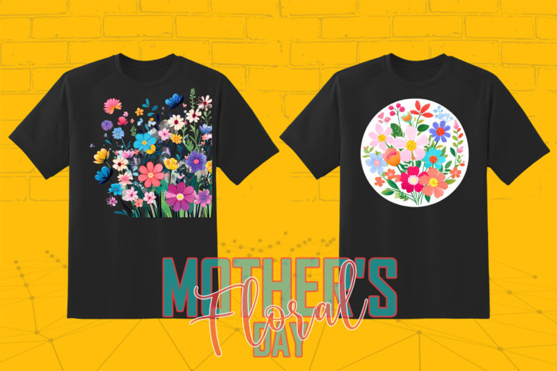 20 Trendy Watercolour Flower Mother’s Day T-shirt Illustration Clipart Bundle