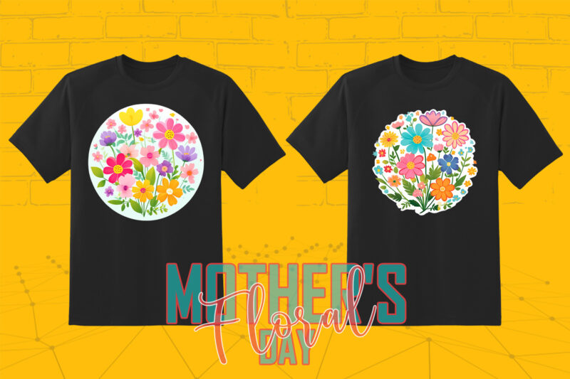 20 Trendy Watercolour Flower Mother’s Day T-shirt Illustration Clipart Bundle