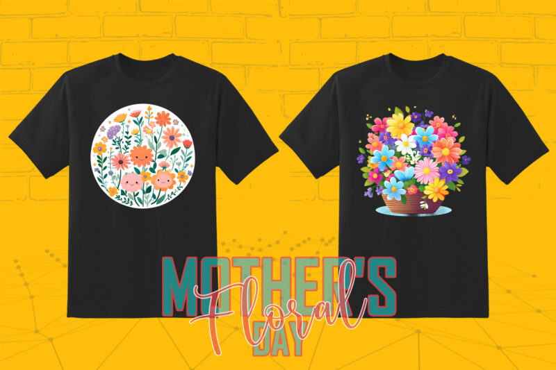 20 Trendy Watercolour Flower Mother’s Day T-shirt Illustration Clipart Bundle