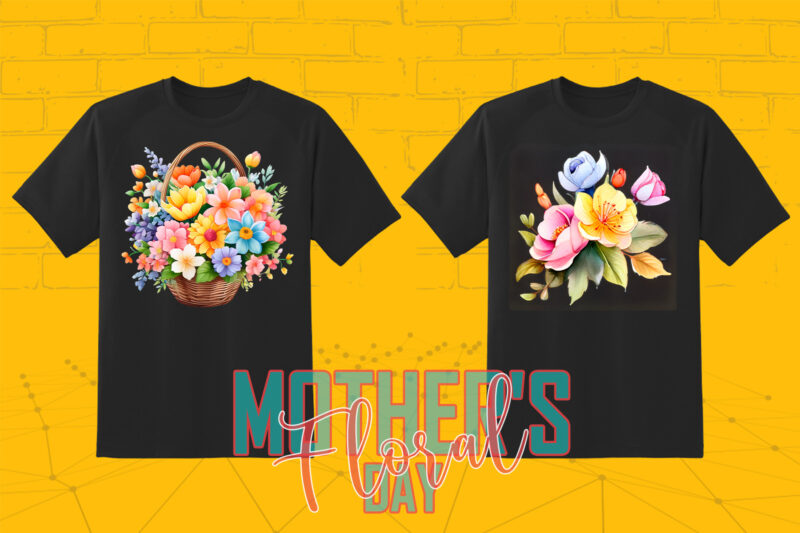 20 Trendy Watercolour Flower Mother’s Day T-shirt Illustration Clipart Bundle