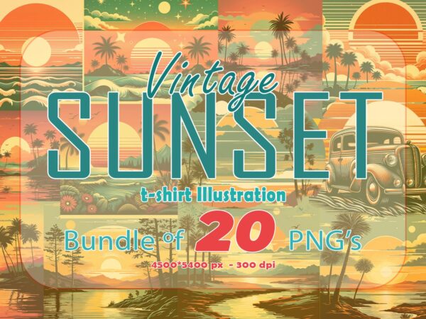 Vintage sunset t-shirt design illustration t-shirt clipart bundle perfect for stylish t-shirt design