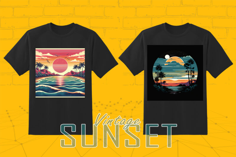 Vintage Sunset T-shirt Design Illustration T-shirt Clipart Bundle Perfect for Stylish T-Shirt Design