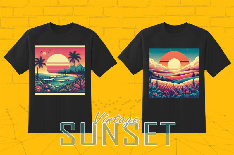 Vintage Sunset T-shirt Design Illustration T-shirt Clipart Bundle Perfect for Stylish T-Shirt Design