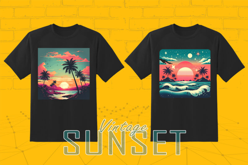 Vintage Sunset T-shirt Design Illustration T-shirt Clipart Bundle Perfect for Stylish T-Shirt Design