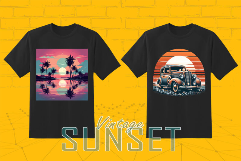 Vintage Sunset T-shirt Design Illustration T-shirt Clipart Bundle Perfect for Stylish T-Shirt Design