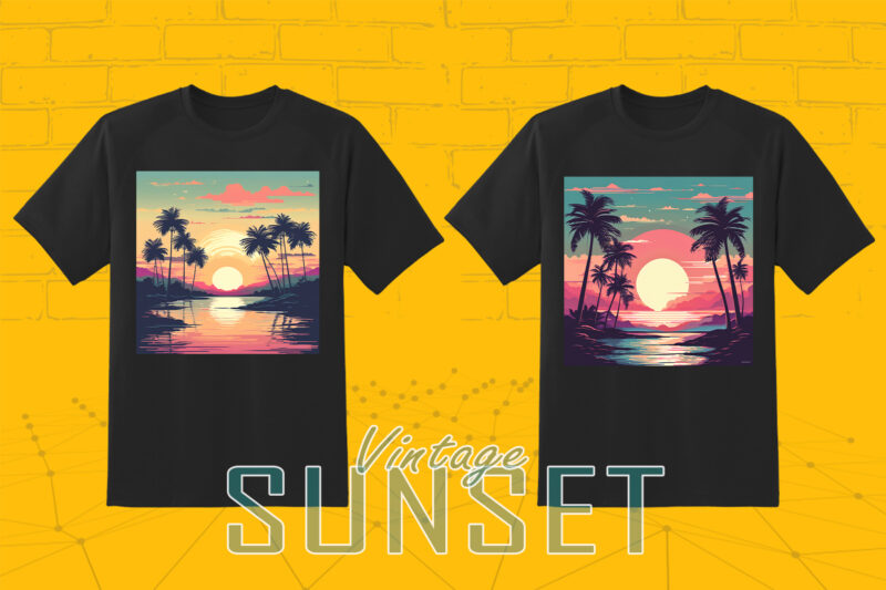 Vintage Sunset T-shirt Design Illustration T-shirt Clipart Bundle Perfect for Stylish T-Shirt Design