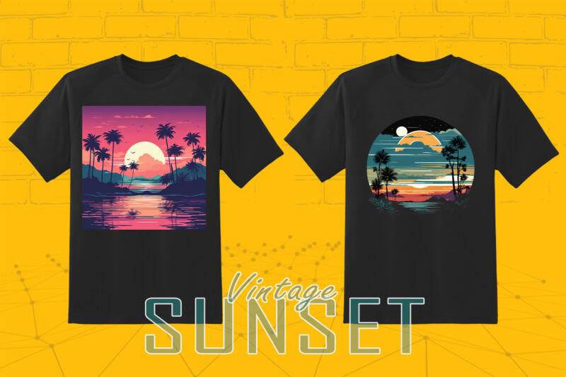 Vintage Sunset T-shirt Design Illustration T-shirt Clipart Bundle Perfect for Stylish T-Shirt Design