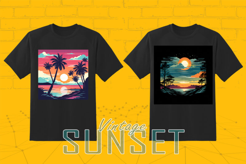 110 Vintage Sunset T-shirt Illustration Clipart Big Bundle crafted for Print on Demand Business