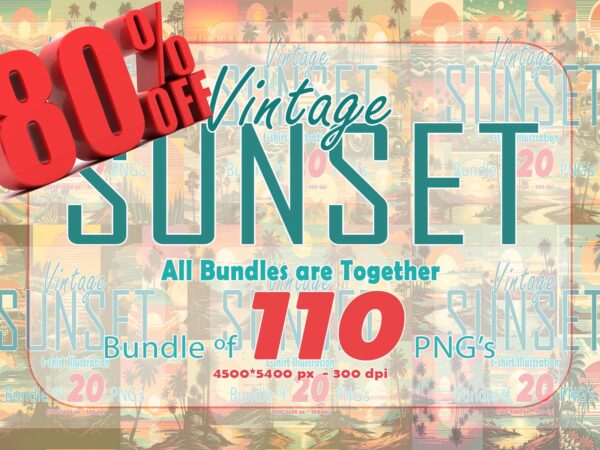 110 vintage sunset t-shirt illustration clipart big bundle crafted for print on demand business