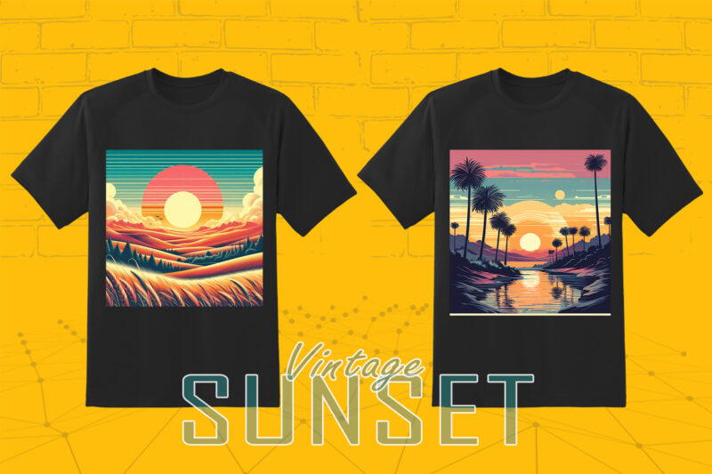 110 Vintage Sunset T-shirt Illustration Clipart Big Bundle crafted for Print on Demand Business