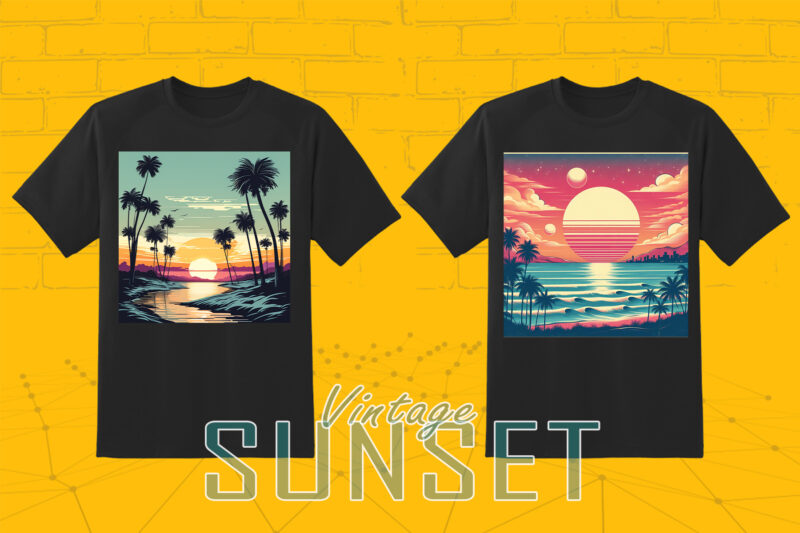 110 Vintage Sunset T-shirt Illustration Clipart Big Bundle crafted for Print on Demand Business