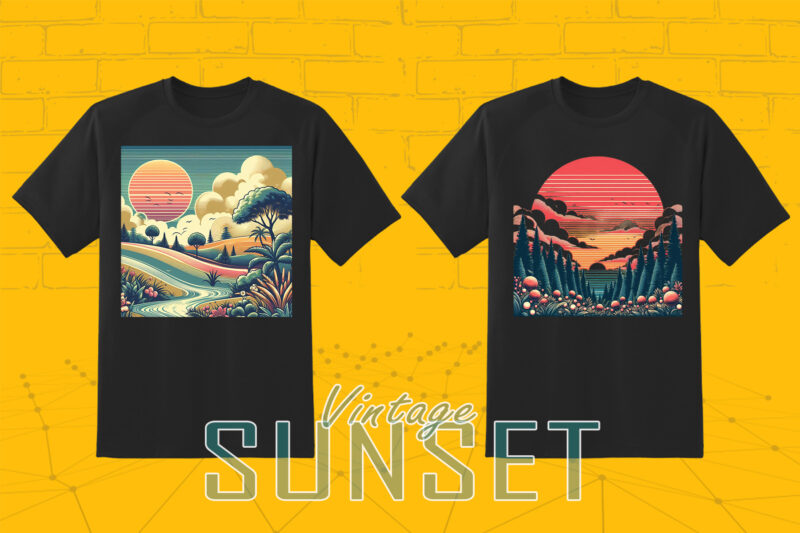 110 Vintage Sunset T-shirt Illustration Clipart Big Bundle crafted for Print on Demand Business