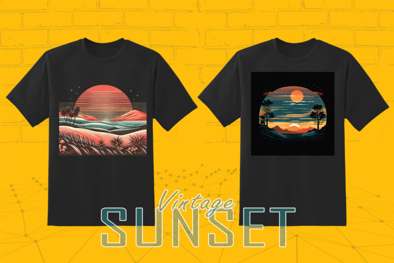 110 Vintage Sunset T-shirt Illustration Clipart Big Bundle crafted for Print on Demand Business