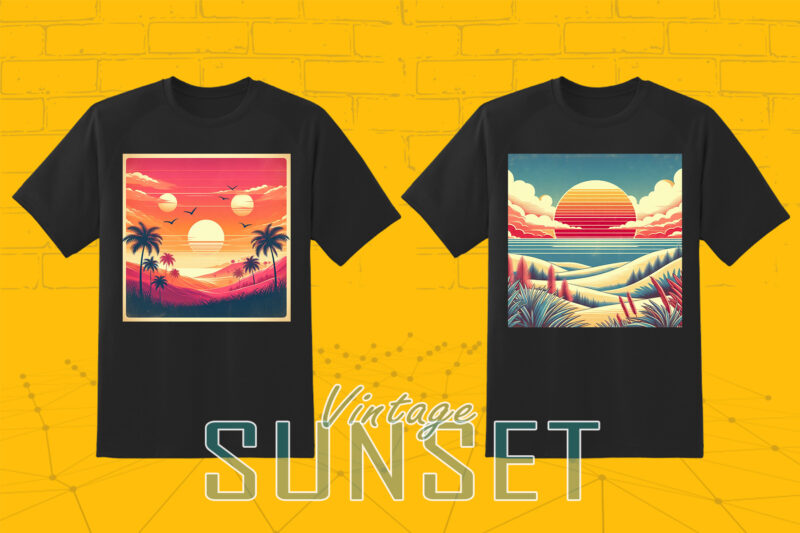 110 Vintage Sunset T-shirt Illustration Clipart Big Bundle crafted for Print on Demand Business