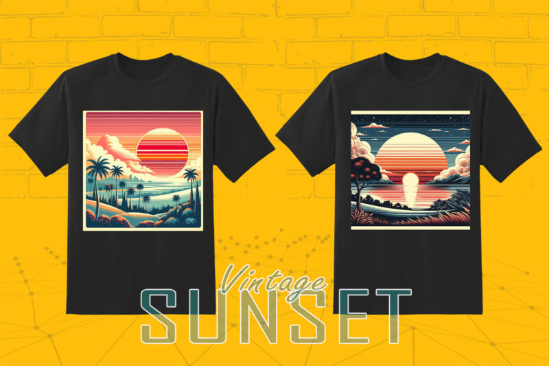 110 Vintage Sunset T-shirt Illustration Clipart Big Bundle crafted for Print on Demand Business