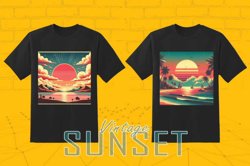 110 Vintage Sunset T-shirt Illustration Clipart Big Bundle crafted for Print on Demand Business