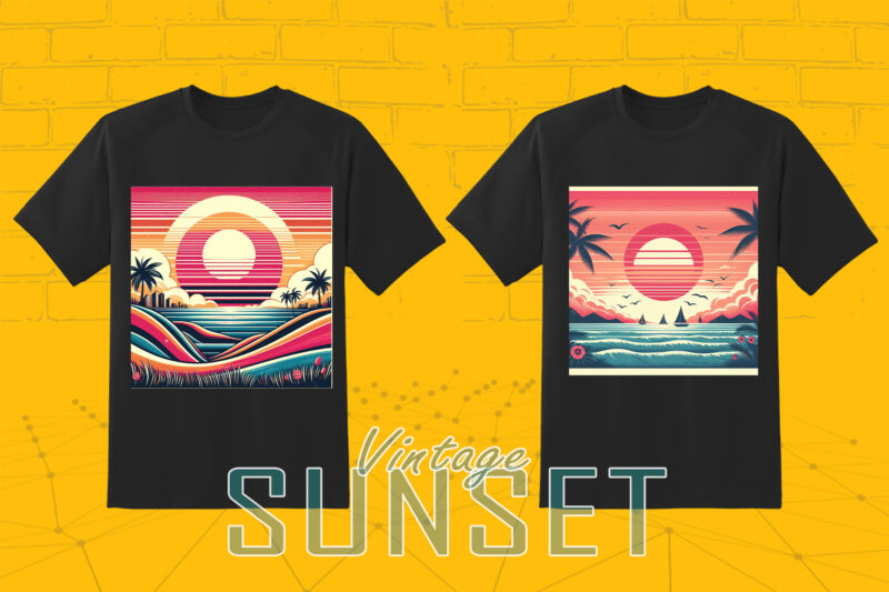 110 Vintage Sunset T-shirt Illustration Clipart Big Bundle crafted for Print on Demand Business