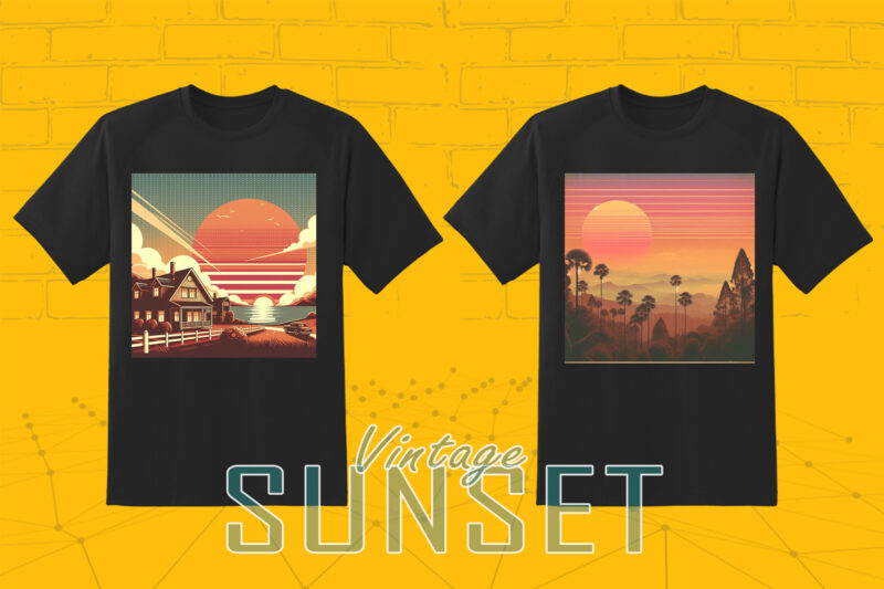 110 Vintage Sunset T-shirt Illustration Clipart Big Bundle crafted for Print on Demand Business