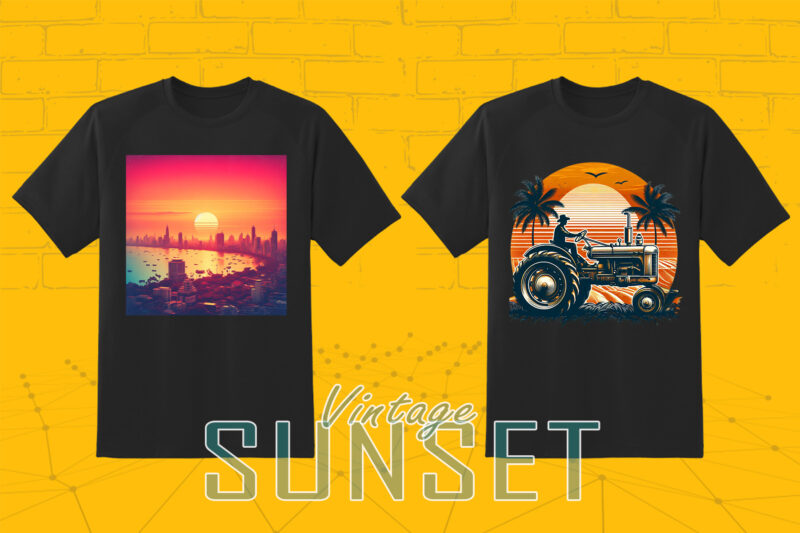 110 Vintage Sunset T-shirt Illustration Clipart Big Bundle crafted for Print on Demand Business