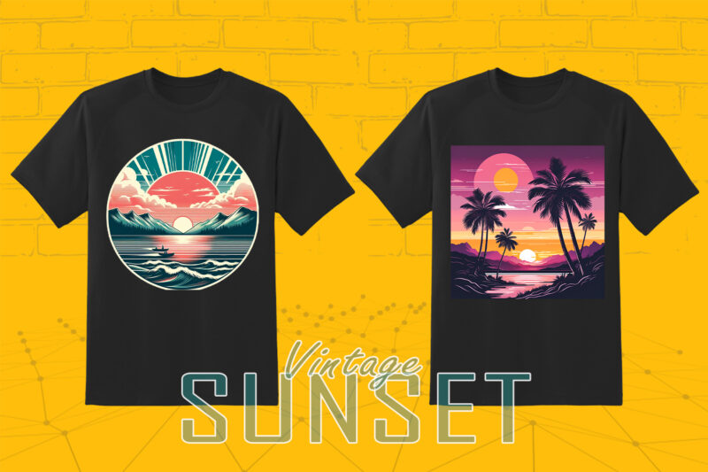 110 Vintage Sunset T-shirt Illustration Clipart Big Bundle crafted for Print on Demand Business