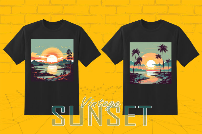 110 Vintage Sunset T-shirt Illustration Clipart Big Bundle crafted for Print on Demand Business