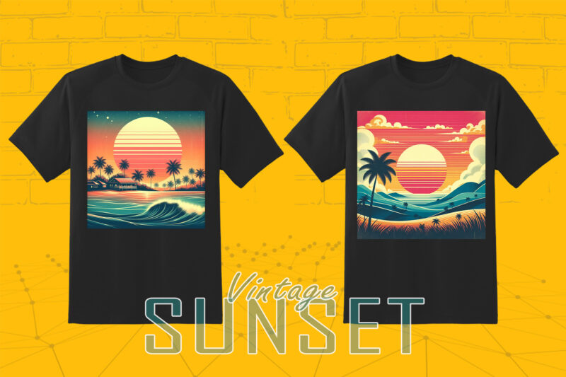 110 Vintage Sunset T-shirt Illustration Clipart Big Bundle crafted for Print on Demand Business