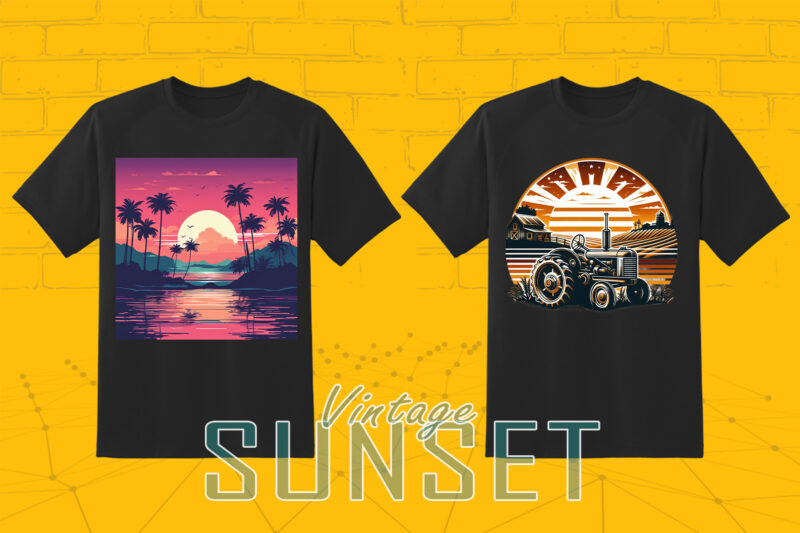 110 Vintage Sunset T-shirt Illustration Clipart Big Bundle crafted for Print on Demand Business