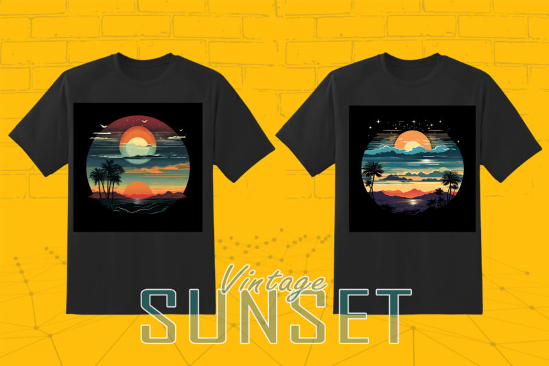 110 Vintage Sunset T-shirt Illustration Clipart Big Bundle crafted for Print on Demand Business