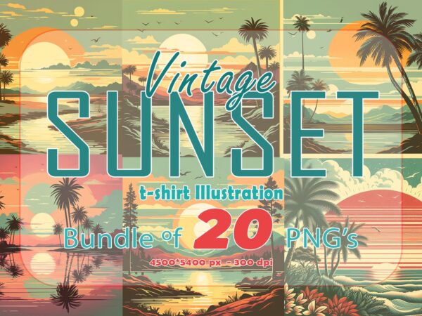 20 retro sunset illustration t-shirt clipart bundle for your t-shirt crafted for print on demand