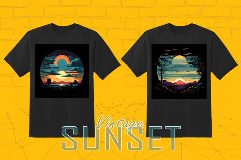 Vintage Sunset T-shirt Illustration Clipart Bundle crafted for Print on Demand Business