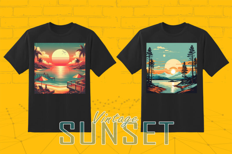 20 Retro Sunset Illustration T-shirt Clipart Bundle for Your T-Shirt crafted for Print on Demand