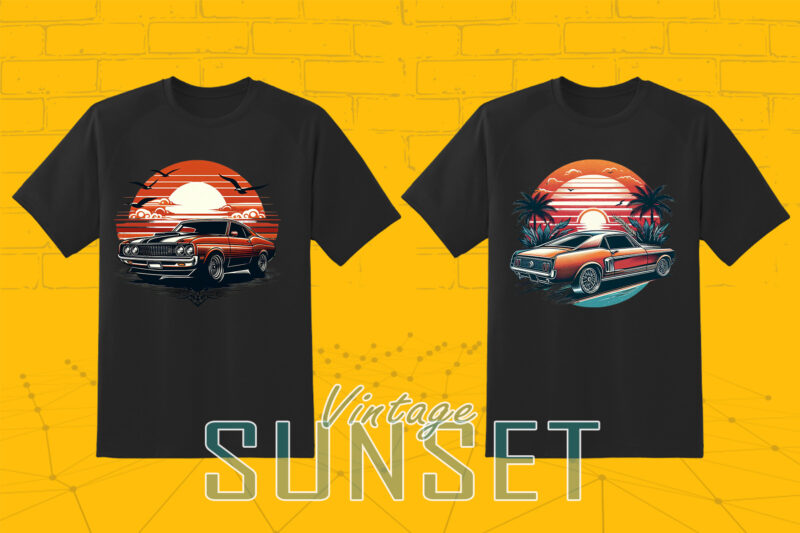 Vintage Sunset T-shirt Illustration Clipart Bundle crafted for Print on Demand Business