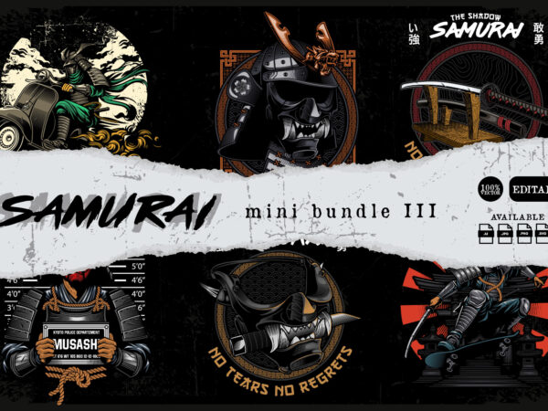 Japanese samurai warrior illustration min bundle iii vector clipart