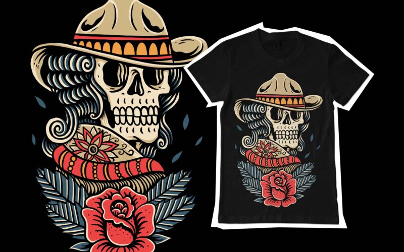 Cowboy skull illustration for t-shirt design