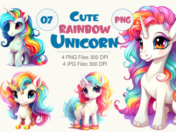 Cute rainbow unicorns 07. tshirt sticker.