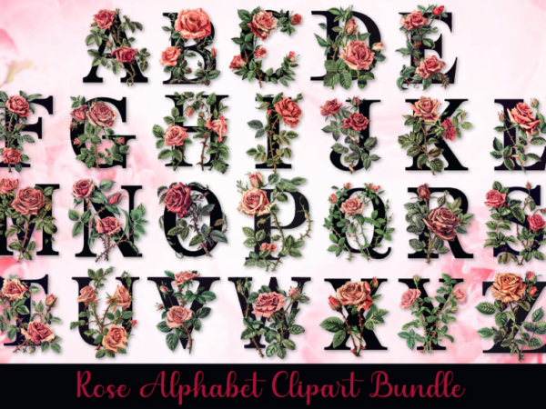 Rose alphabet clipart bundle, rose letter for t-shirt and sublimation