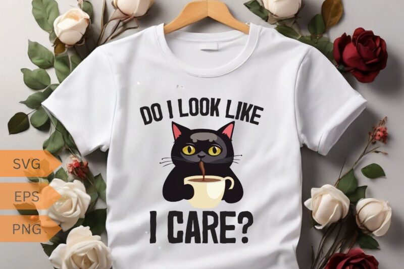 Do I look like I care Funny cat lover T-shirt design vector, cat meme, lazy cat shirt, cat grandma svg, black cat lover, kitty love, kitten