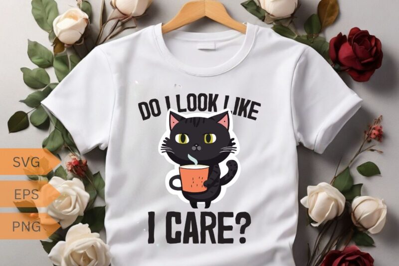 Do I look like I care? Cat drinks coffee funny cat lover Funny cat lover T-shirt design vector, cat meme, lazy cat shirt, cat grandma svg,