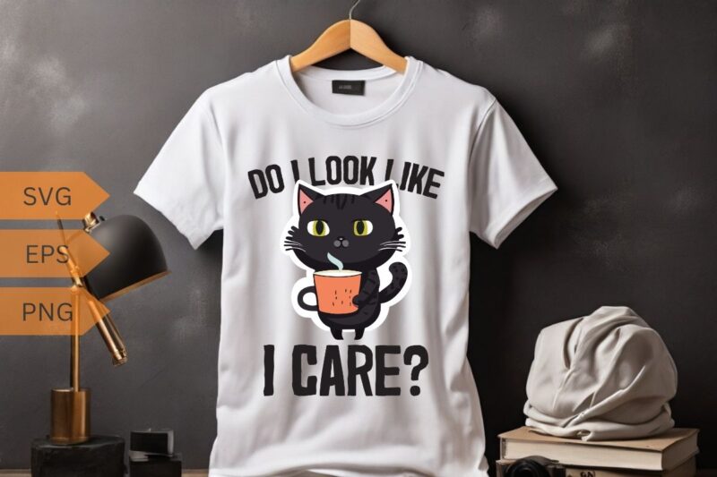 Do I look like I care? Cat drinks coffee funny cat lover Funny cat lover T-shirt design vector, cat meme, lazy cat shirt, cat grandma svg,