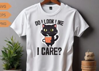 Do I look like I care? Cat drinks coffee funny cat lover Funny cat lover T-shirt design vector, cat meme, lazy cat shirt, cat grandma svg,